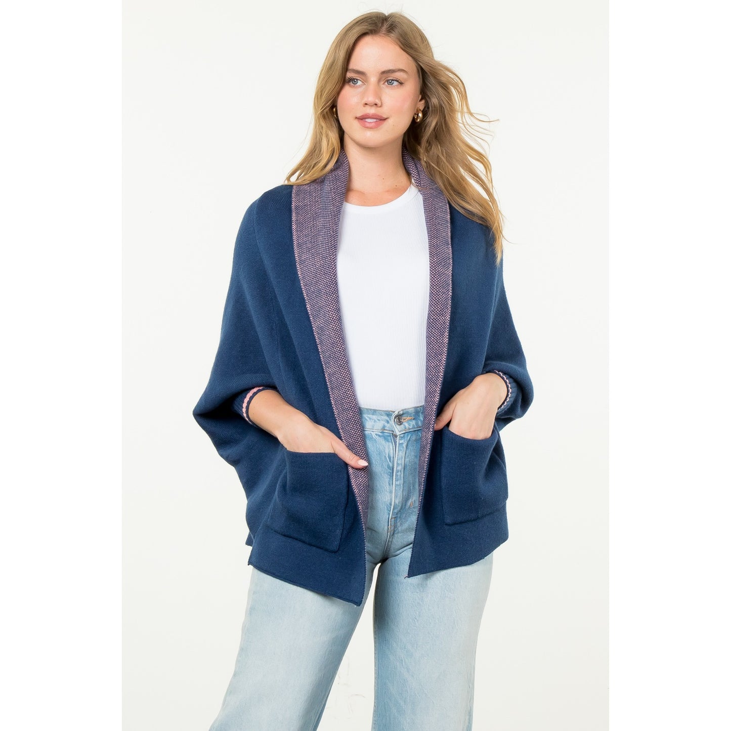 THML - Solid Knit Heart Cardigan - Navy