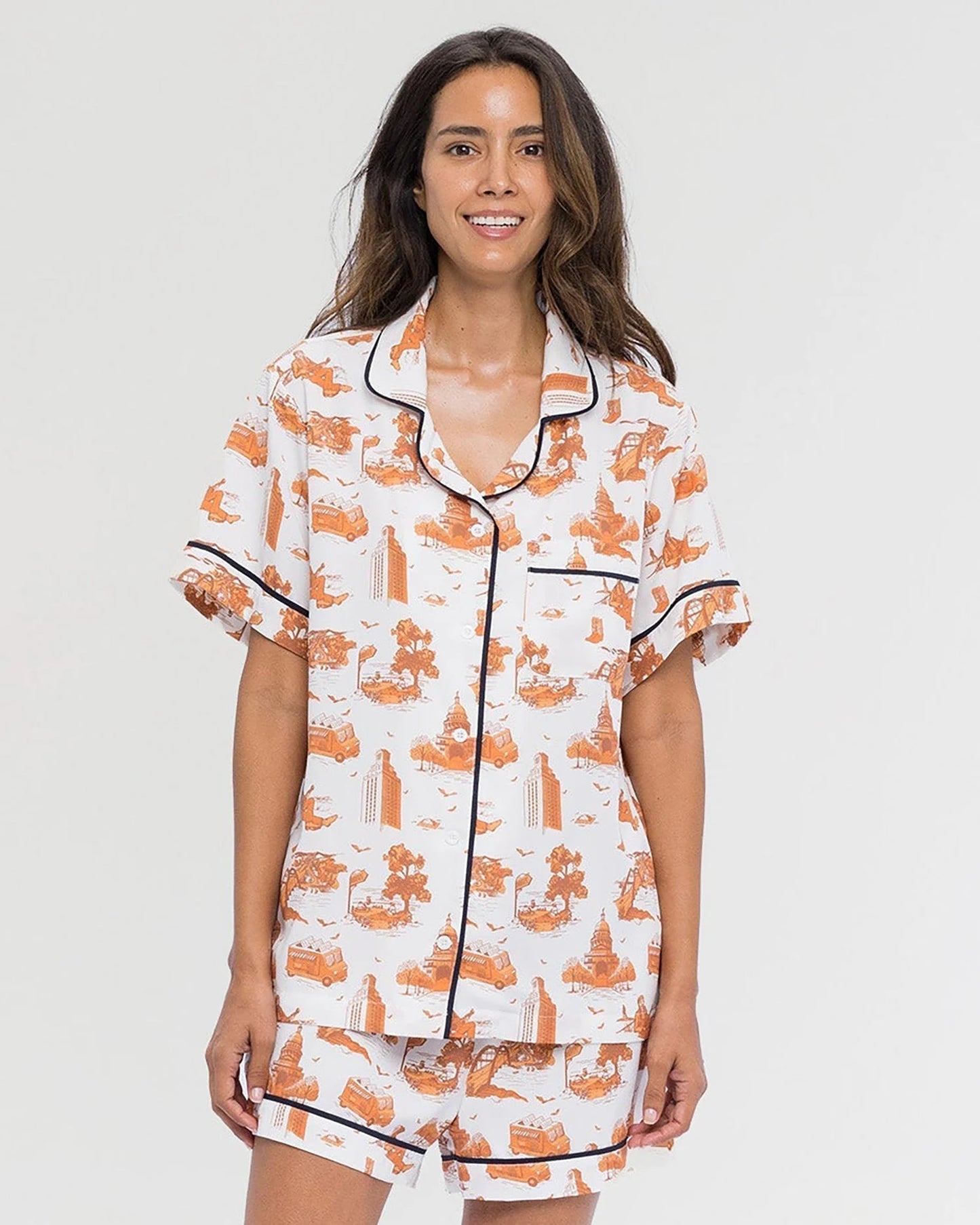 KATIE KIME - Austin Toile Pajama Shorts Set - Burnt Orange