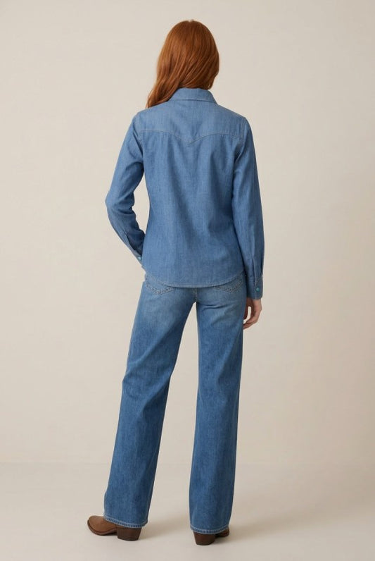 Embroidered Denim Button Down Shirt