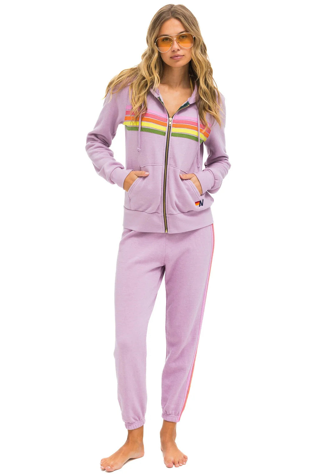 Aviator Nation - 5 Stripe Hoodie - Mauve // Pink // Green