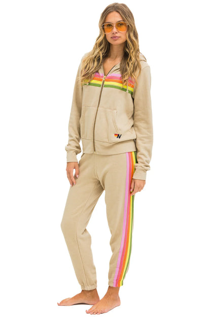 Aviator Nation - 5 Stripe Sweatpants - Sand // Pink // Green