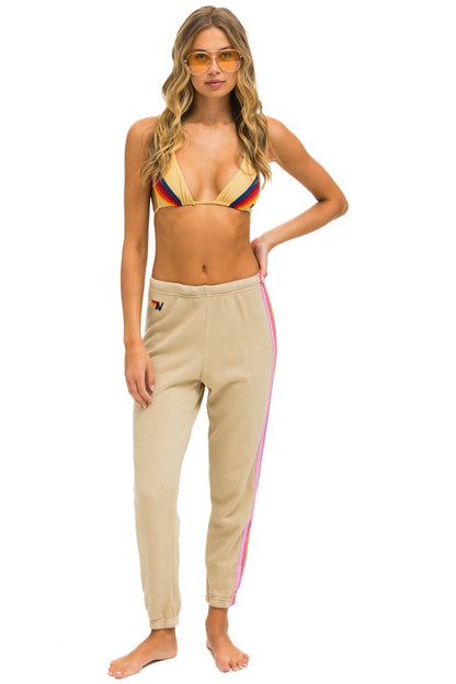 Aviator Nation - 5 Stripe Sweatpants - Sand // Pink // Green