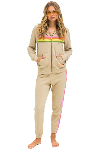 Aviator Nation - 5 Stripe Sweatpants - Sand // Pink // Green