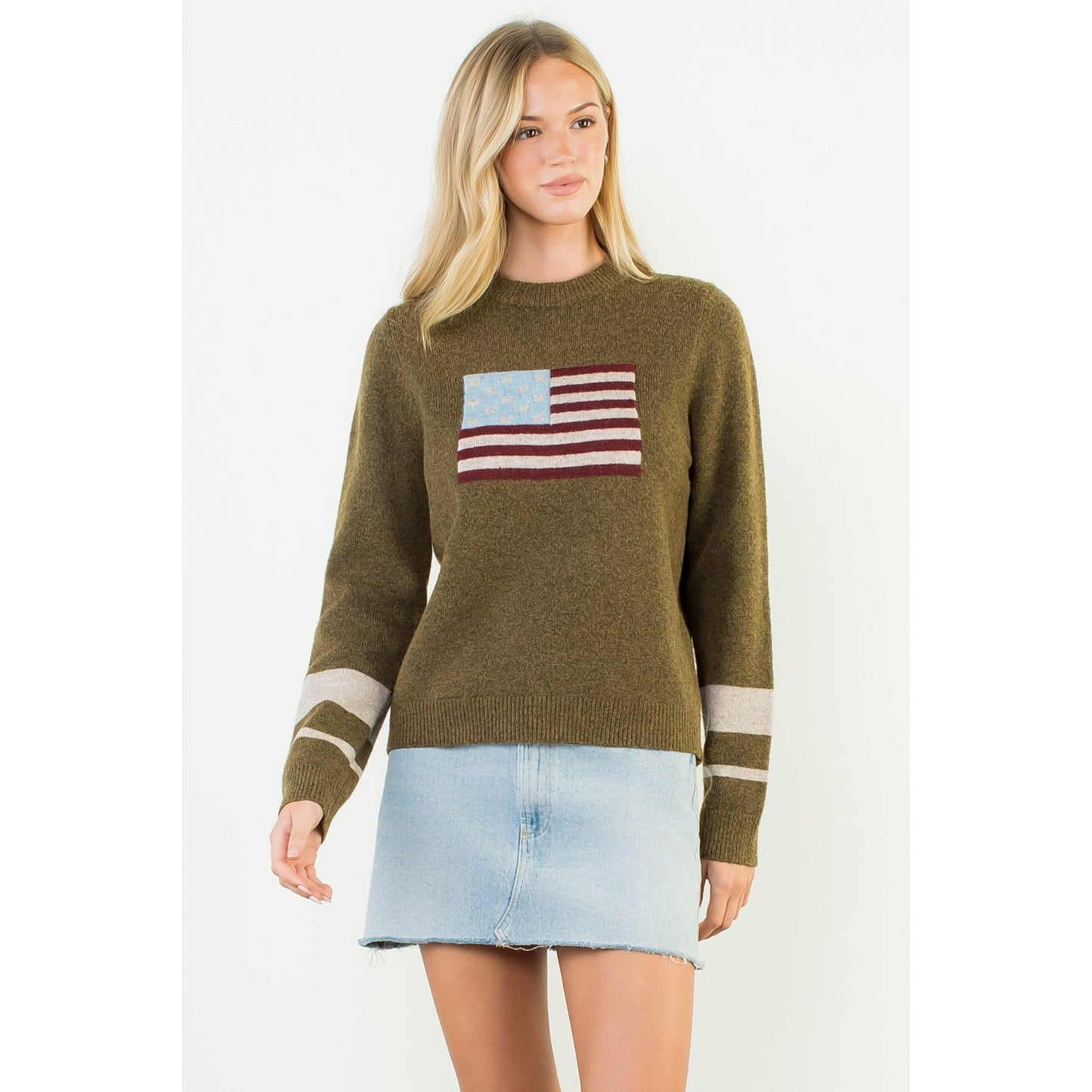 Knit Flag Detailed Sweater - Olive