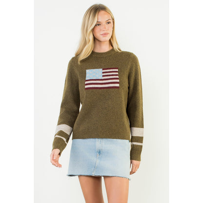 Knit Flag Detailed Sweater - Olive