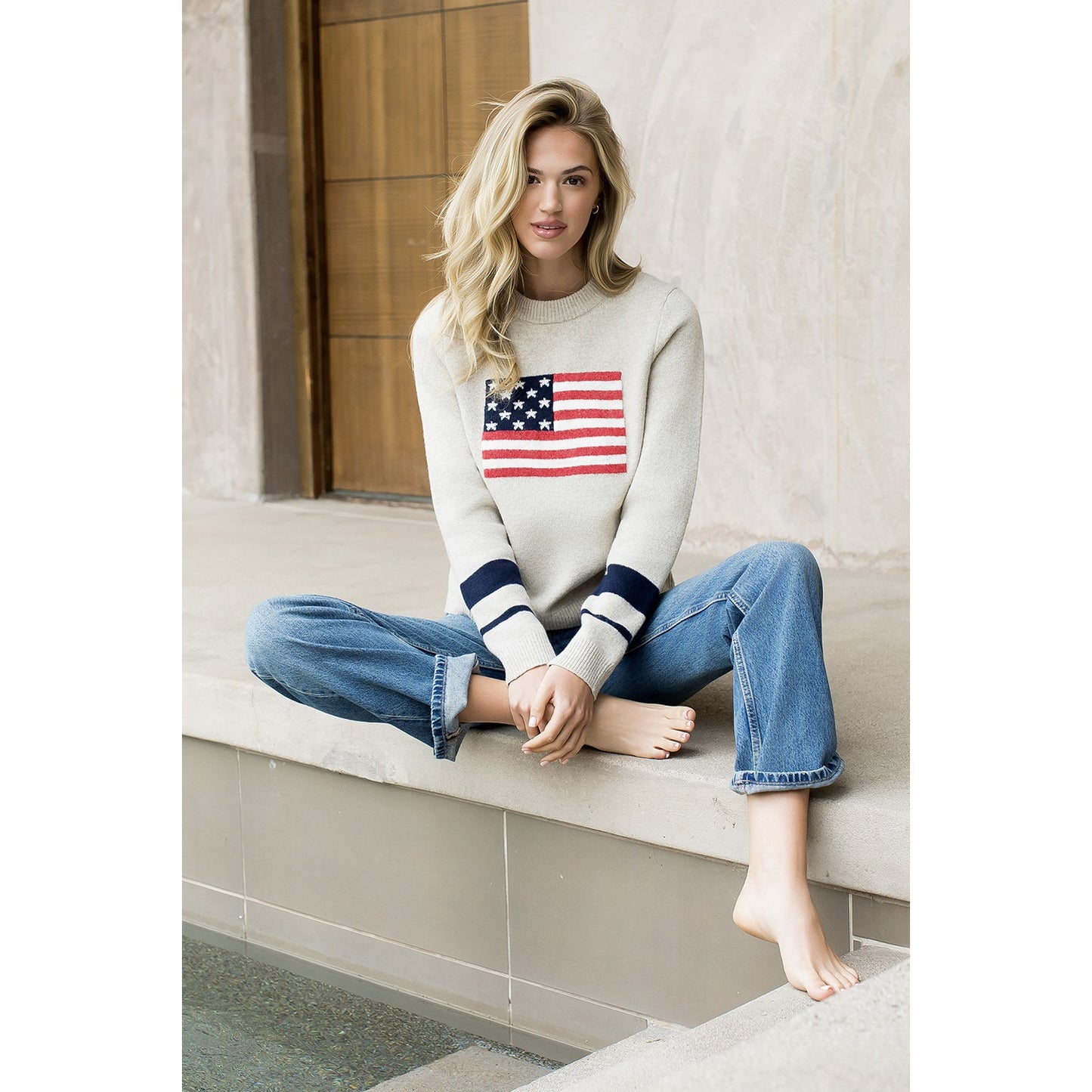 Knit Flag Detailed Sweater - Cream