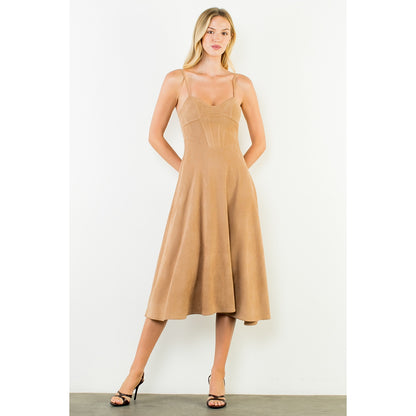 Suede Strapped Dress - Camel