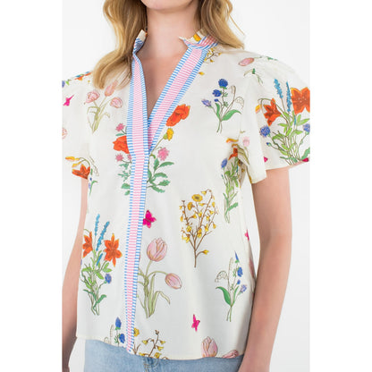 THML - Short Sleeve Floral Top - Cream