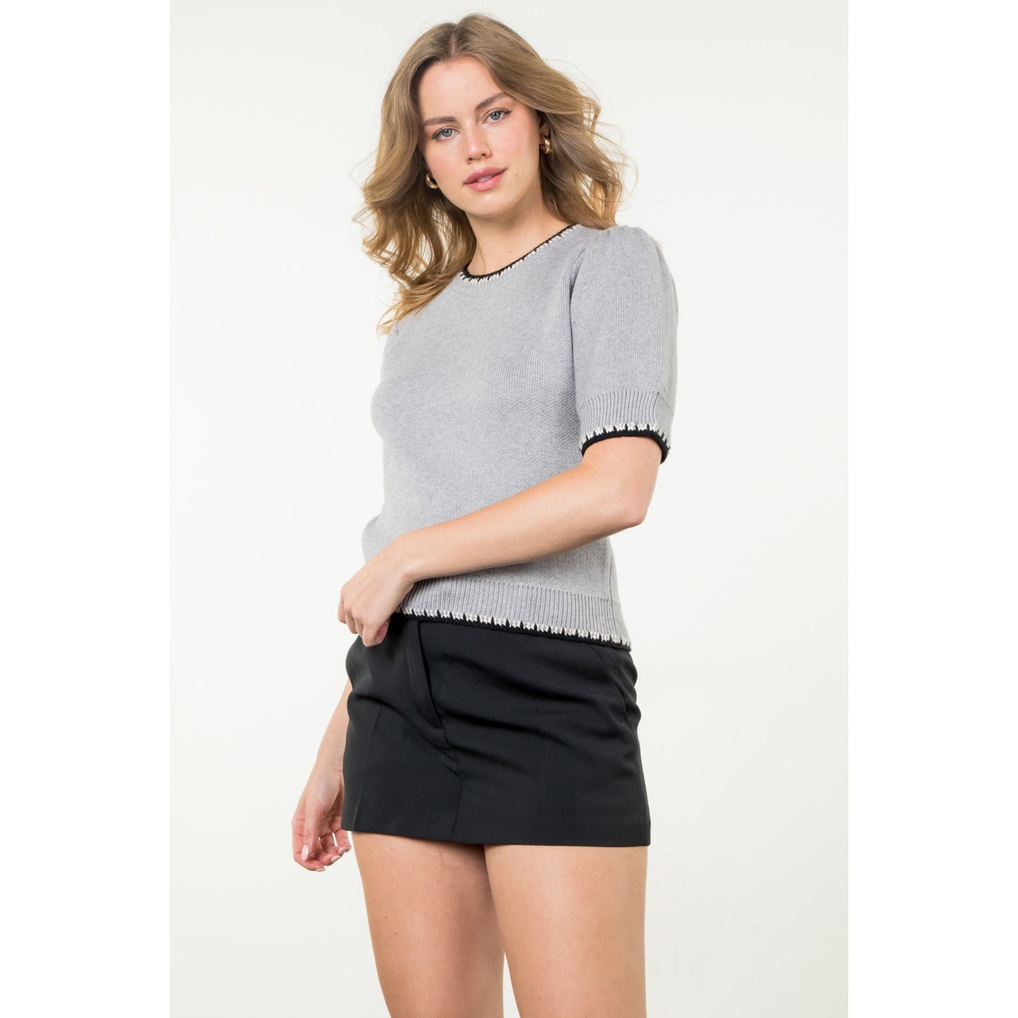 THML - Short Sleeve Knit Top - Gray