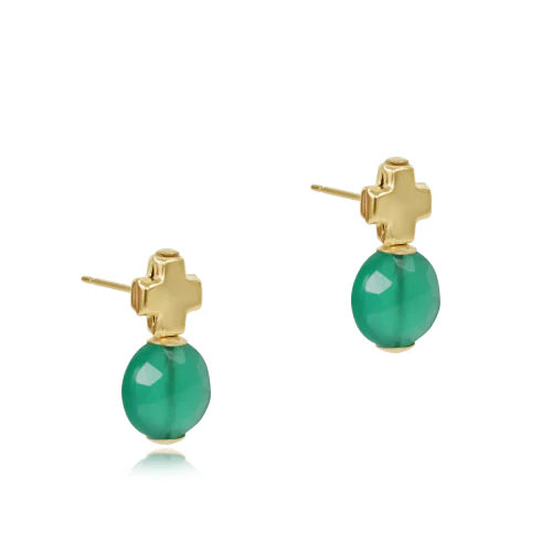 eNewton - Signature Cross Gold Stud - Green Onyx