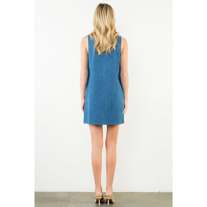 Sleeveless Embroidery Detail Dress - Denim Blue - Spinout