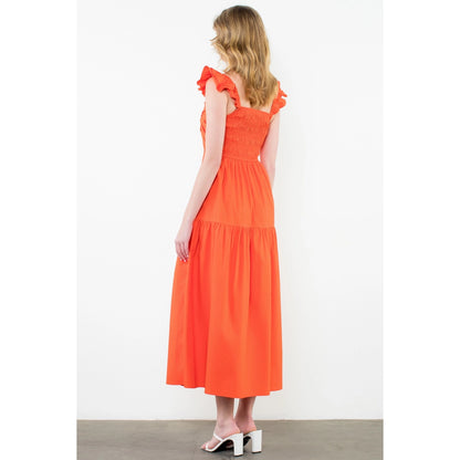 THML - Tiered Poplin Maxi Dress - Orange