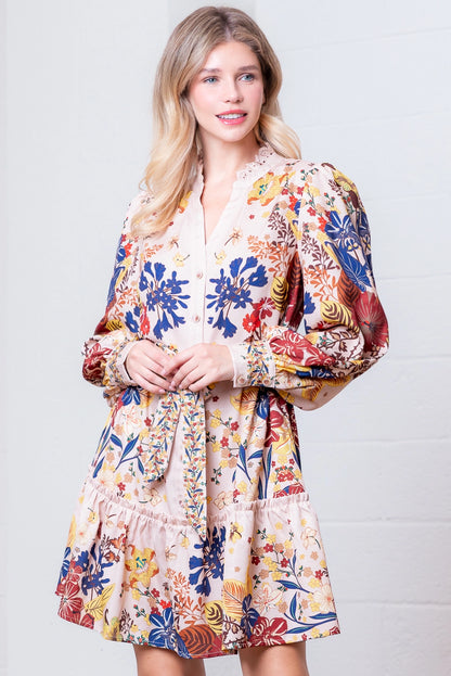 Floral Printed Dress - Salmon Multi