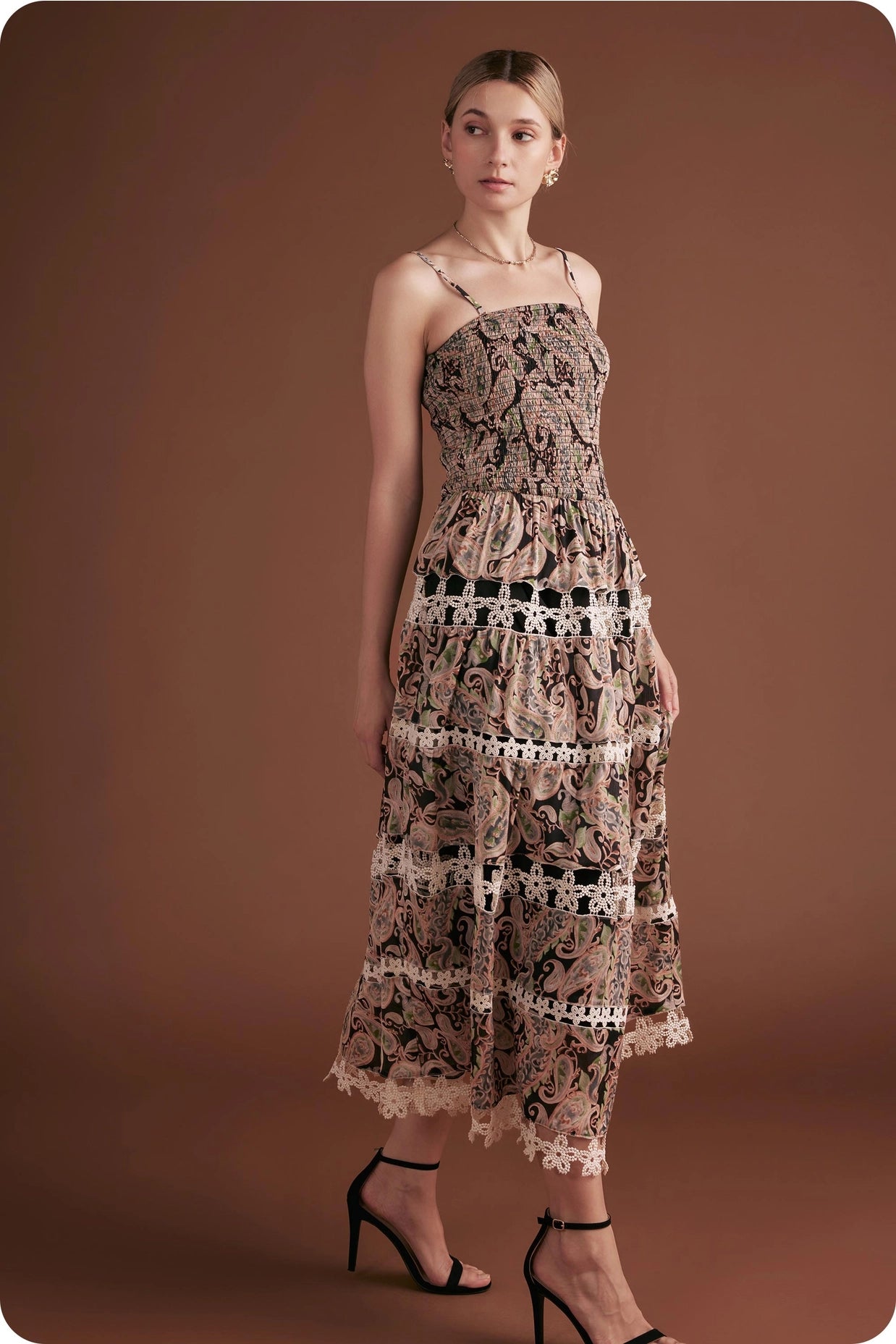 Posh Paisley Eyelet Lace Midi Dress - Black Multi