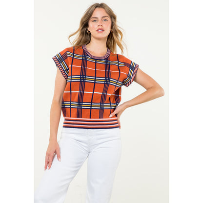 THML - Short Sleeve Plaid Top - Rust