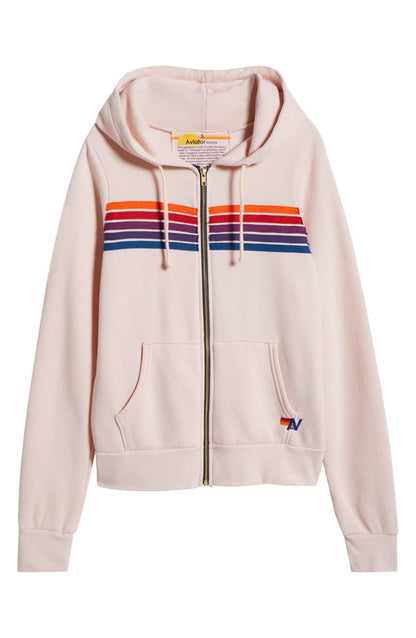 Aviator Nation - 5 Stripe Zip Hoodie - Light Pink/Purple Orange