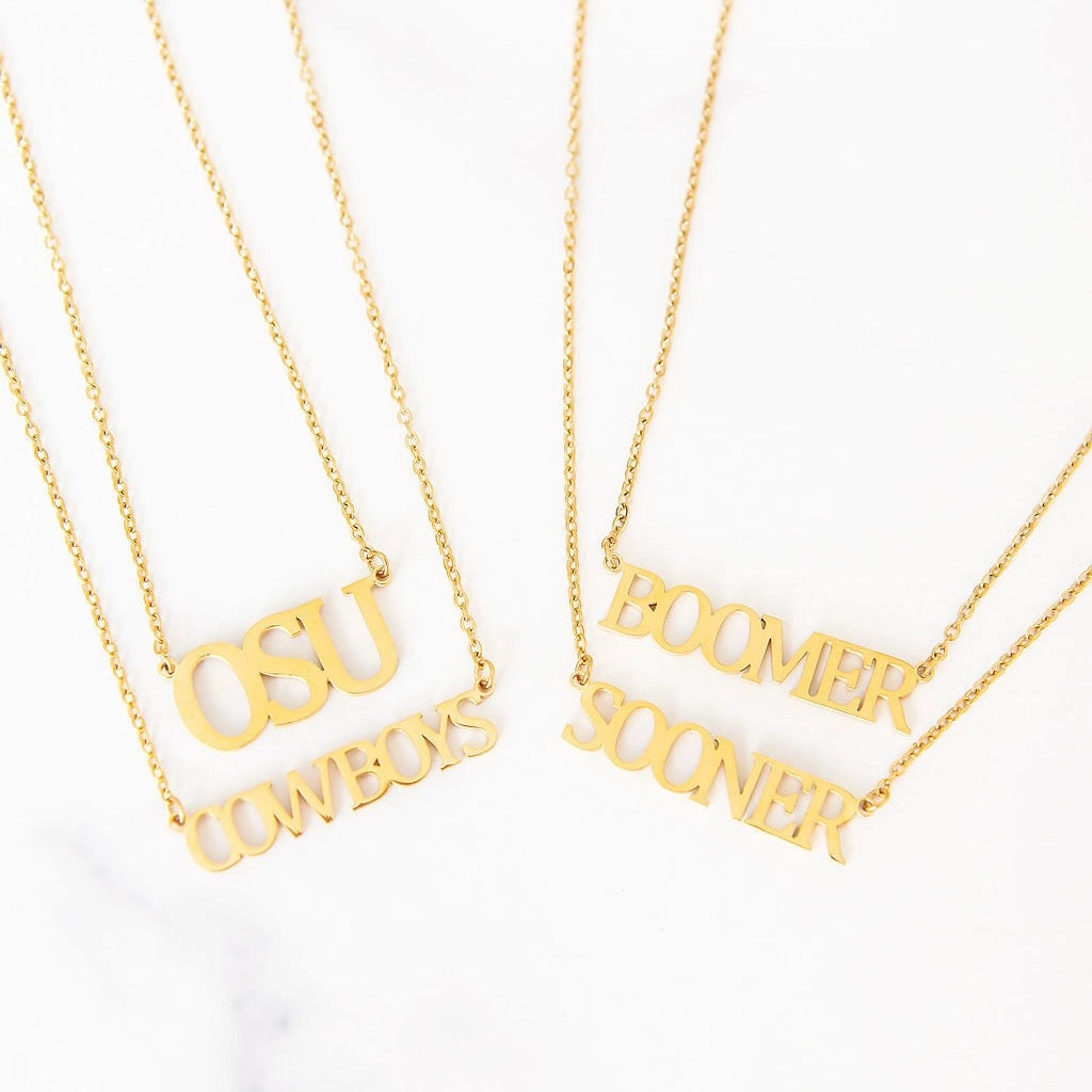 Oklahoma Collegiate Nameplate Necklace - SOONER