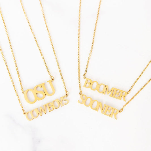 Oklahoma Collegiate Nameplate Necklace - BOOMER