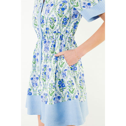Short Sleeve Button Down Floral Pattern Dress - White
