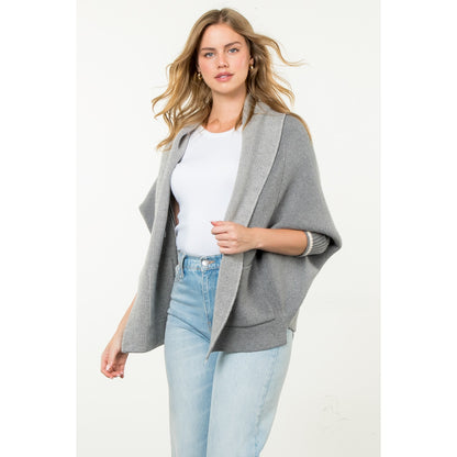 THML - Solid Knit Heart Cardigan - Heather Grey