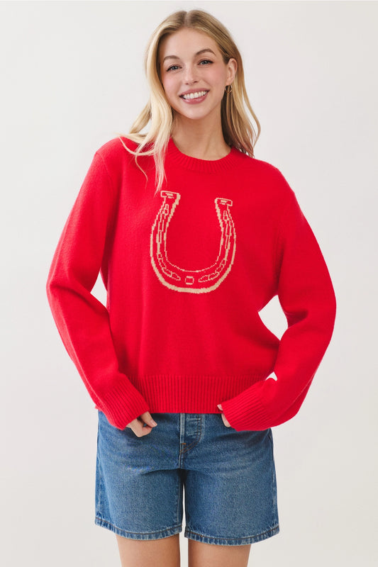 Horsesheo Graphic Knit Sweater - Red