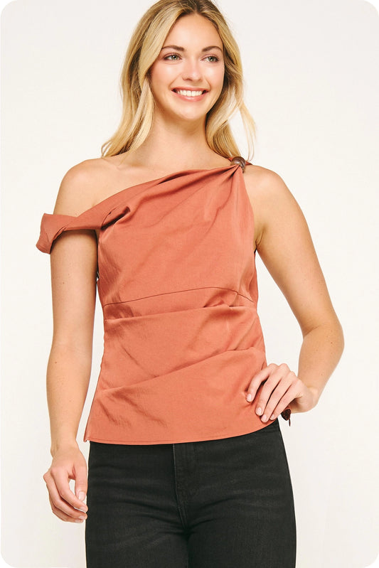 Asymmetric Twisted Bead Top - Terracotta
