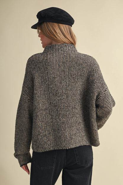 Striped Sweater Cardigan with Colorful Buttons - Black Taupe