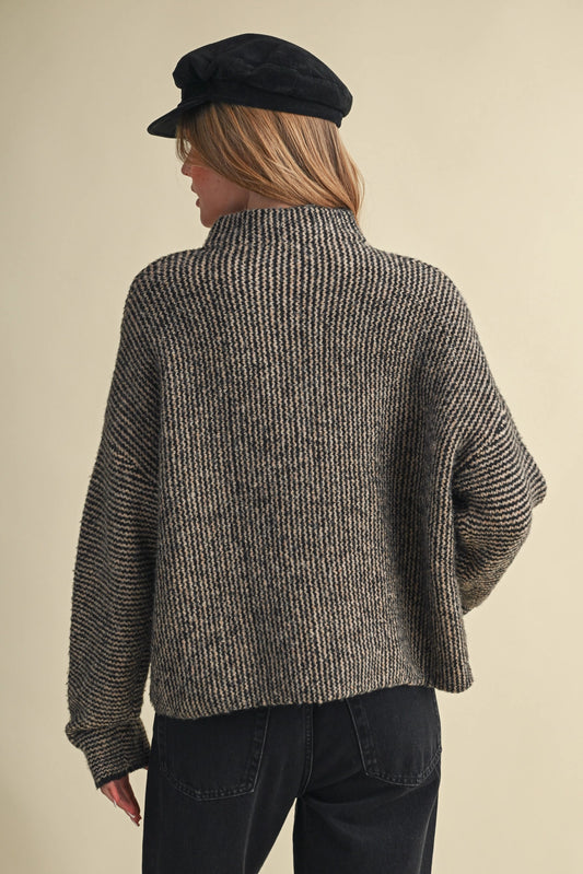 Striped Sweater Cardigan with Colorful Buttons - Black Taupe