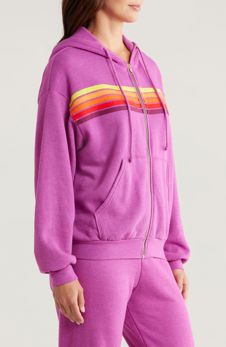 Aviator Nation - 5 Stripe Relaxed Zip Hoodie - Magenta/Orange Yellow