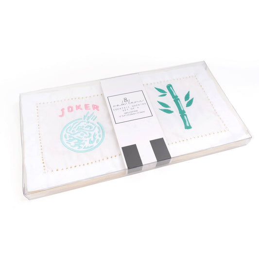 Mahjong Embroidered Cocktail Napkin Set