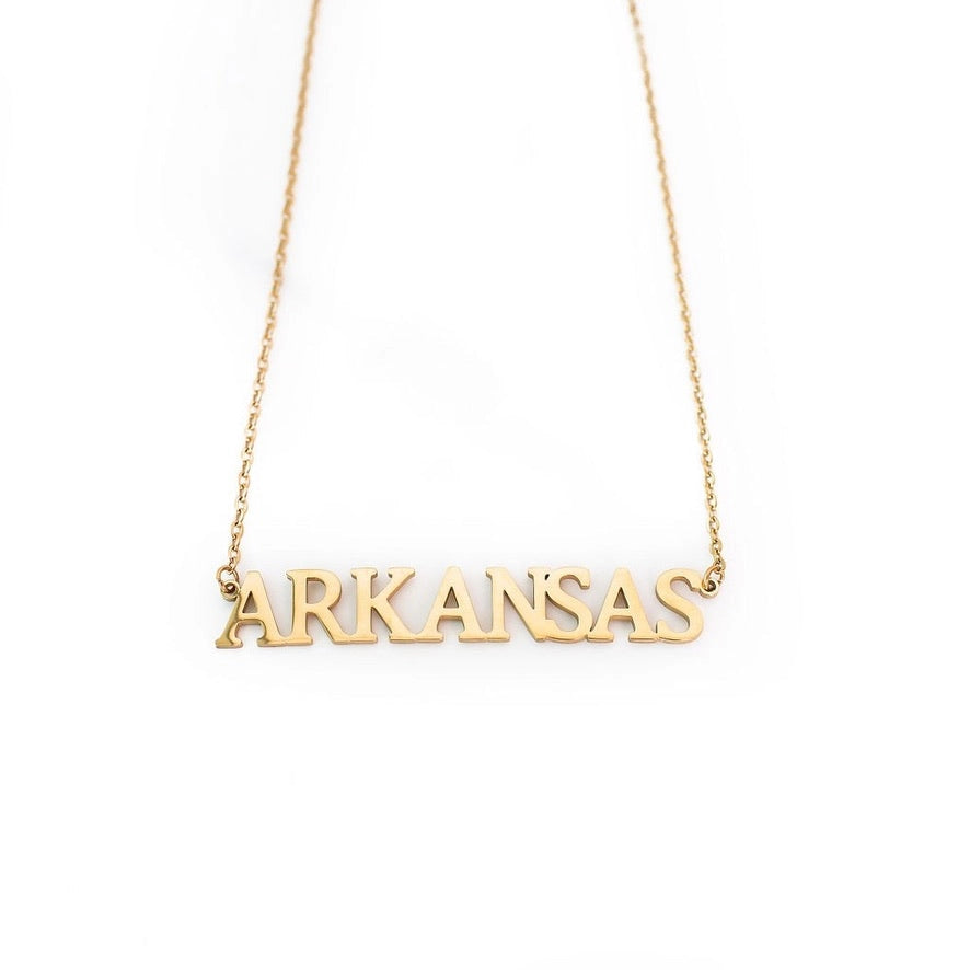 Arkansas Collegiate Nameplate Necklace