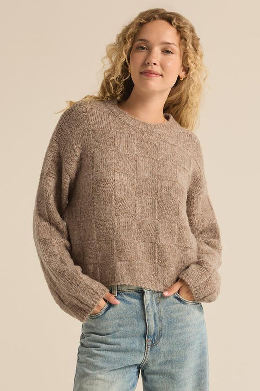 Z SUPPLY - Delilah Check Sweater - Light Oatmeal Heather