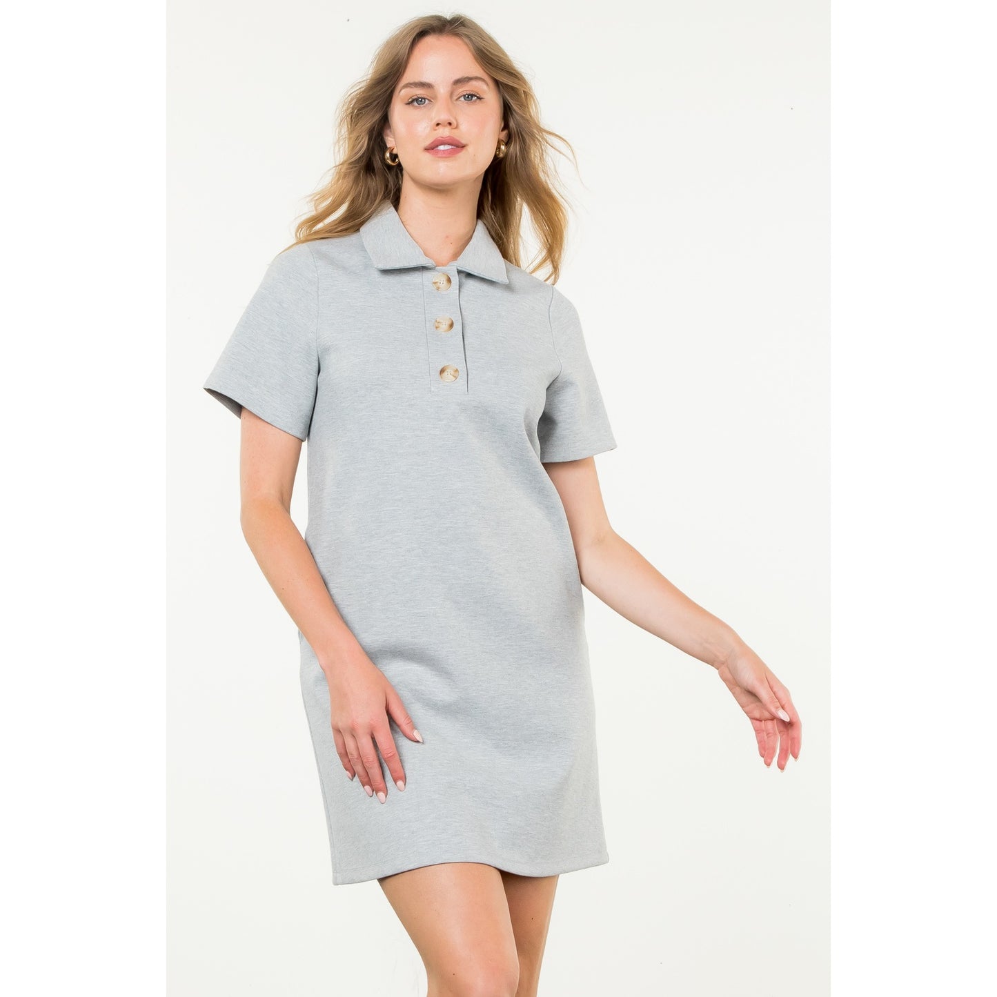 THML - Short Sleeve Midi Dress - Gray