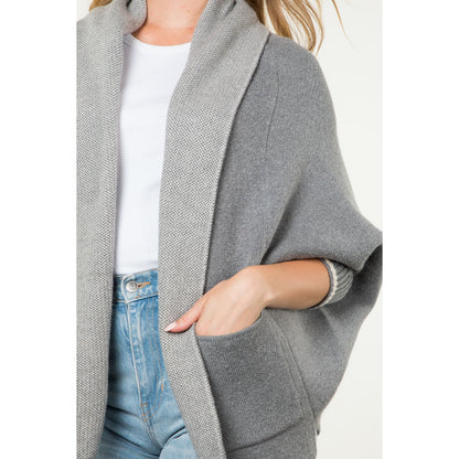 THML - Solid Knit Heart Cardigan - Heather Grey