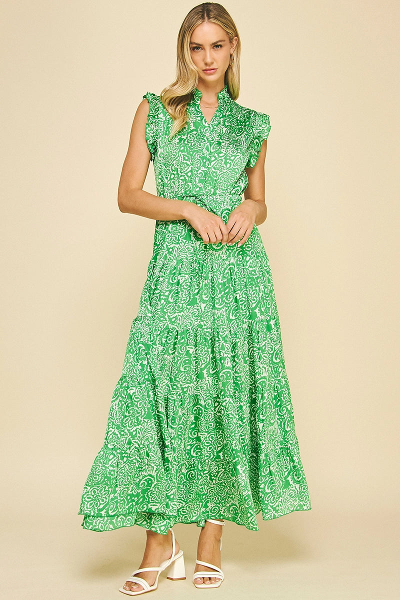 Paisley Print Maxi Dress - Green