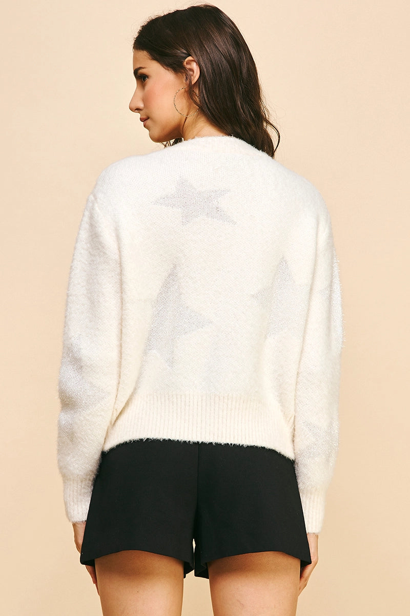 Star Embellishment Sweater Cardigan - Ivory