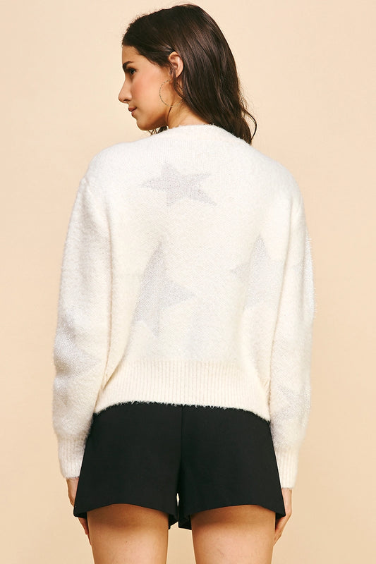 Star Embellishment Sweater Cardigan - Ivory