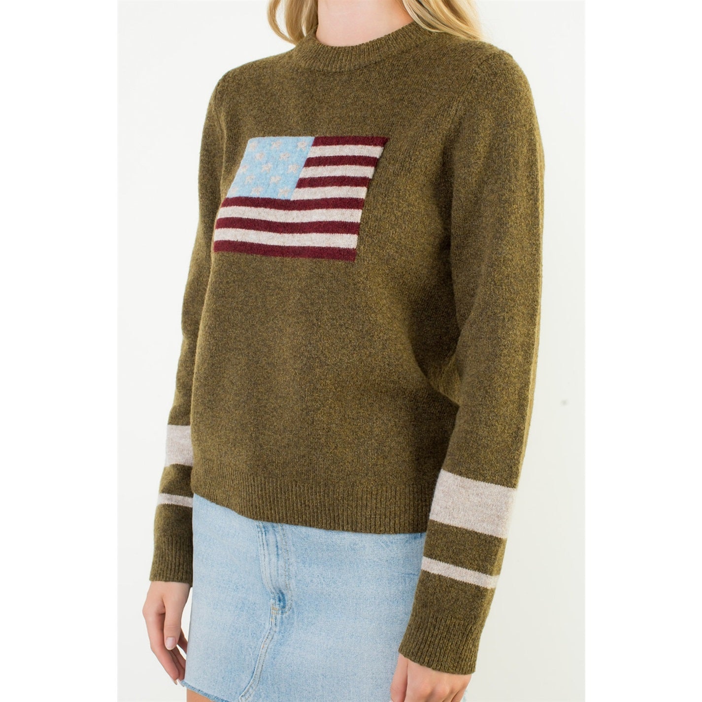 Knit Flag Detailed Sweater - Olive