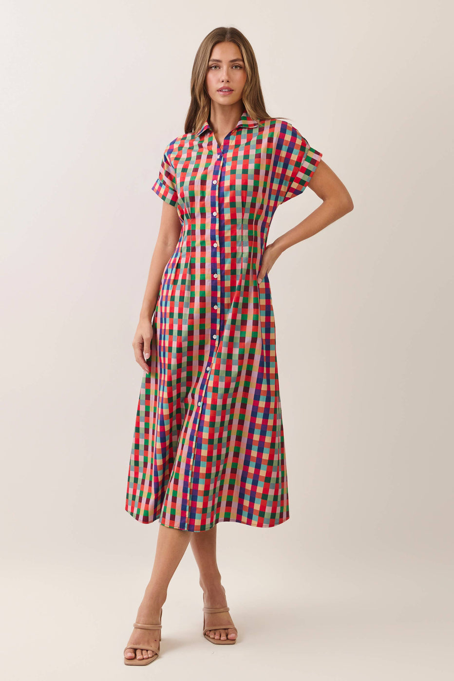 Button Up Plaid Maxi Dress - Multi