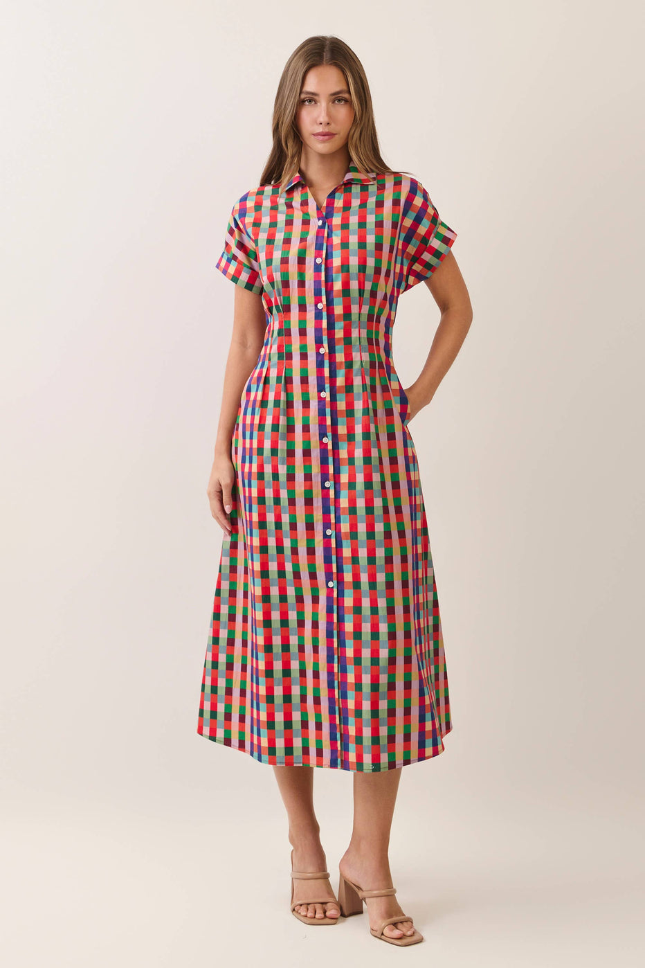 Button Up Plaid Maxi Dress - Multi