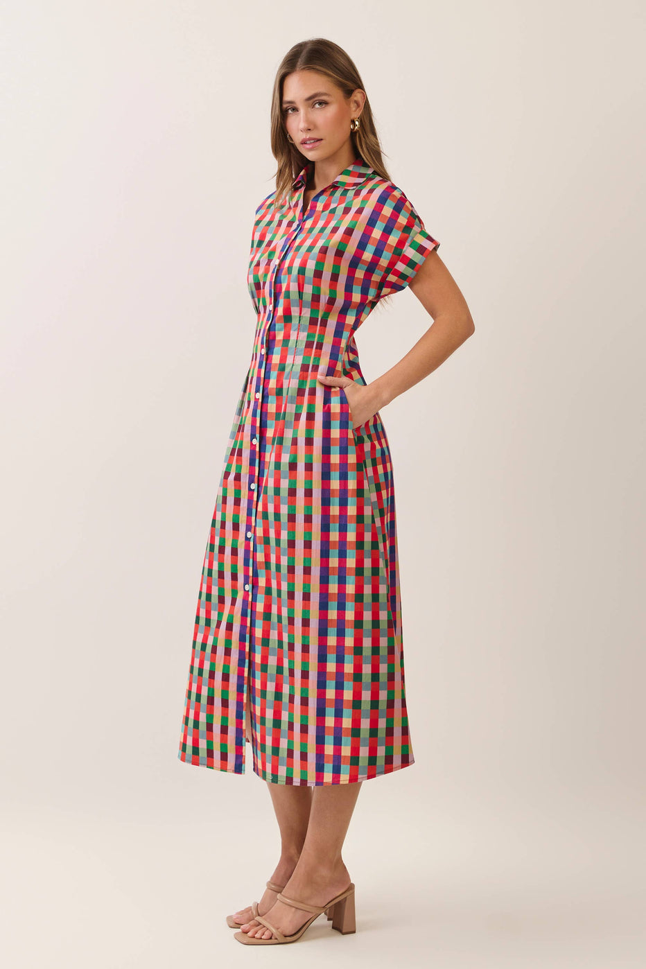Button Up Plaid Maxi Dress - Multi