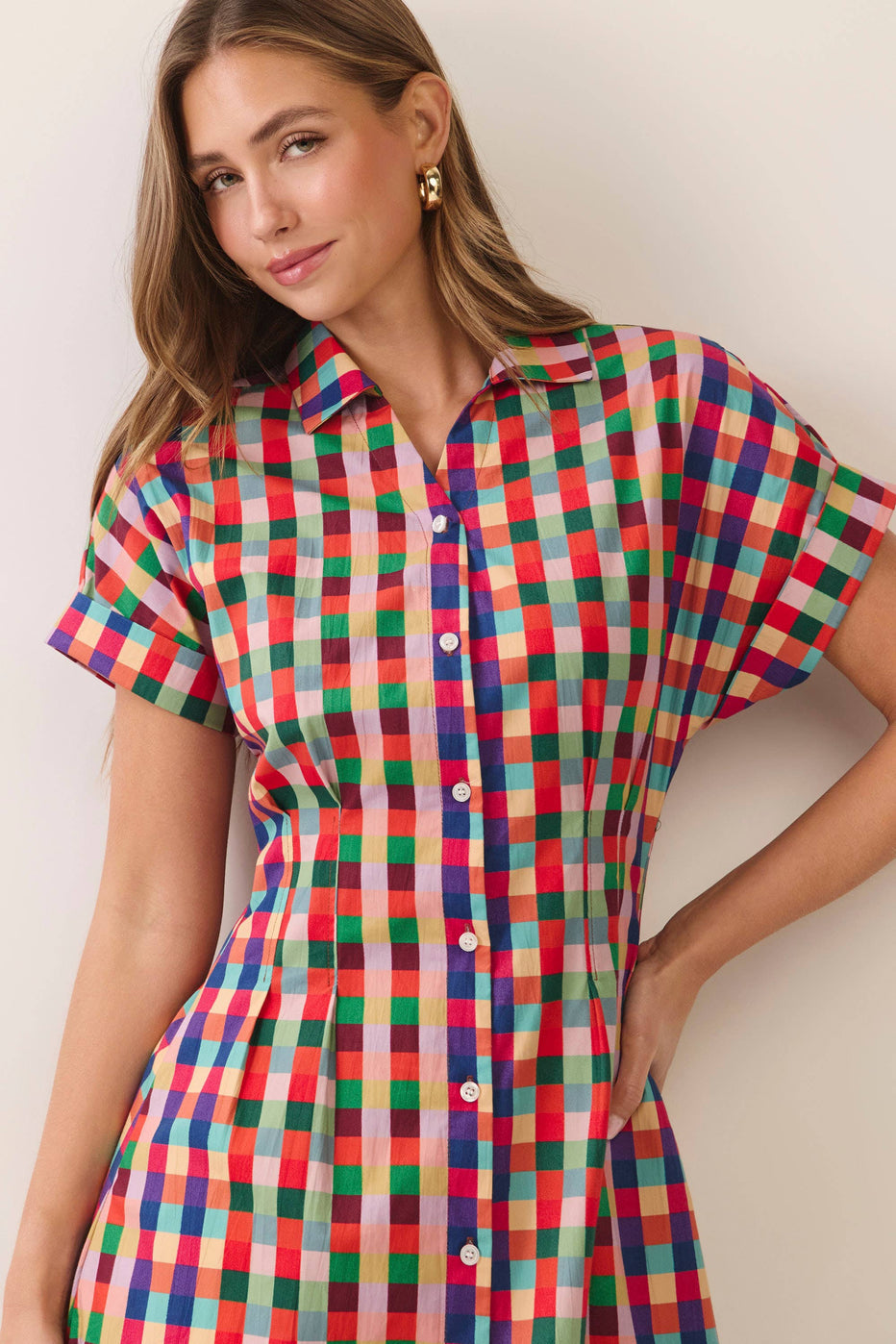Button Up Plaid Maxi Dress - Multi