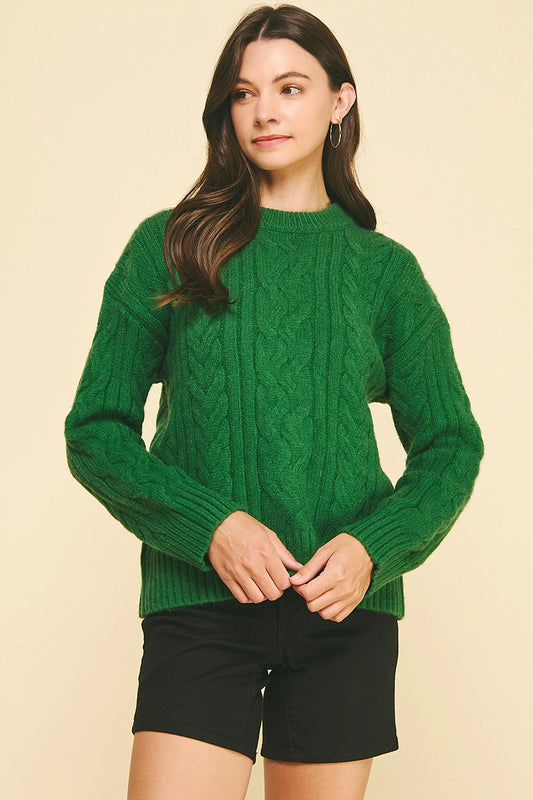 Cable Knit Sweater - Green