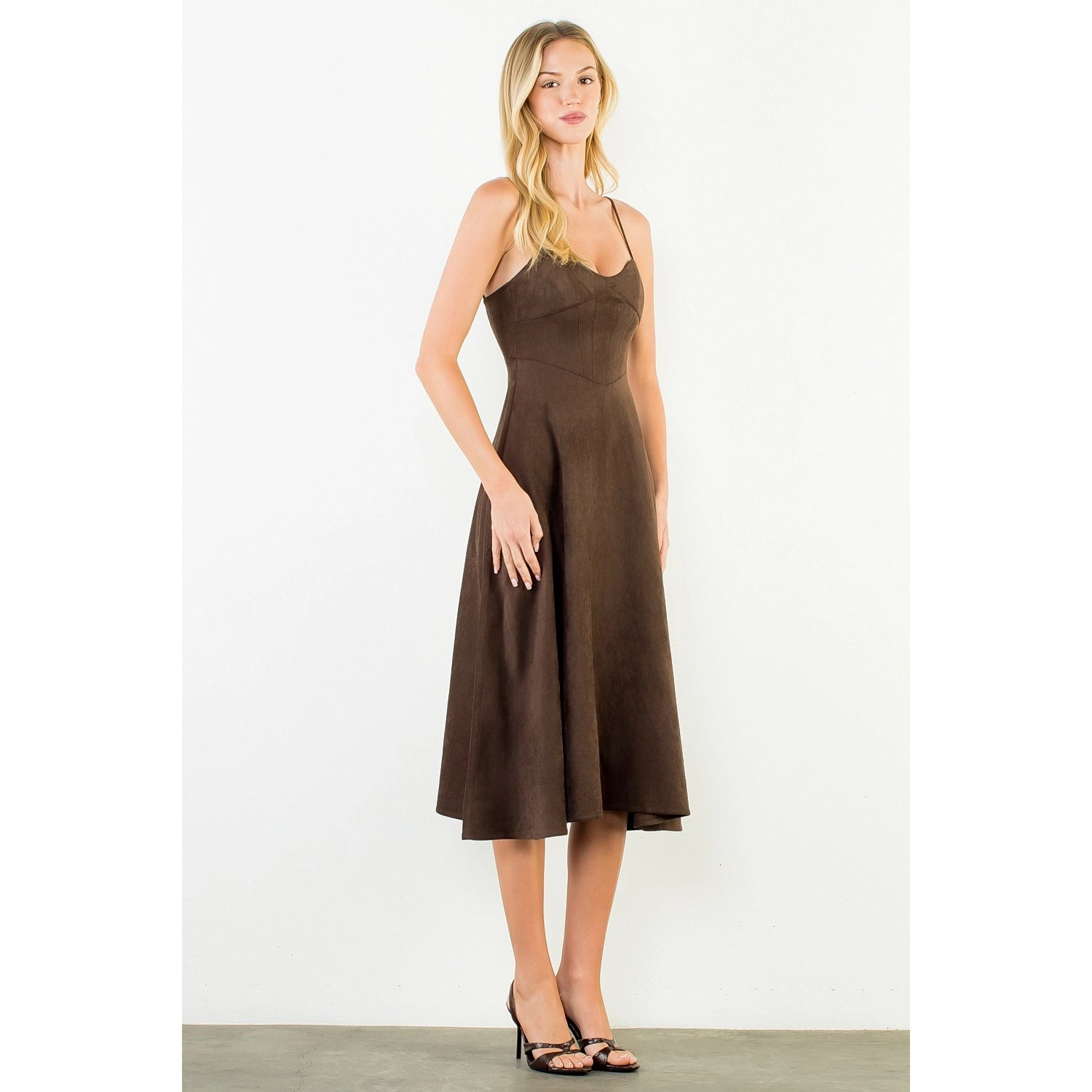 Suede Strapped Dress - Brown