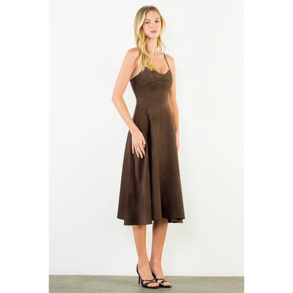 Suede Strapped Dress - Brown