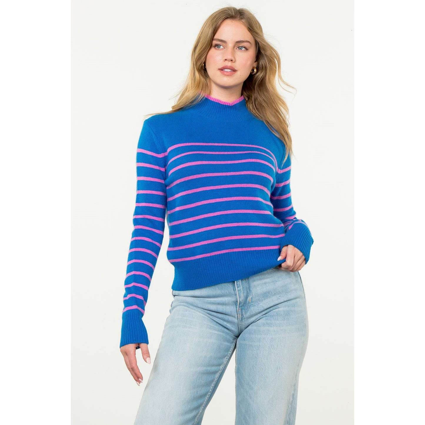 THML - Striped Knit Sweater - Blue