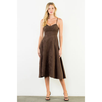 Suede Strapped Dress - Brown