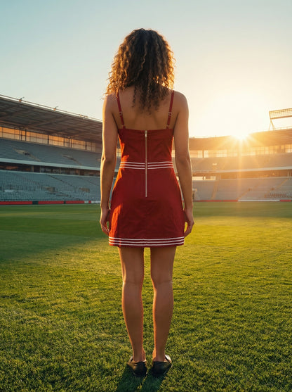 Exclusive Lace Trimmed Day-To-Night Mini Dress - Crimson/White