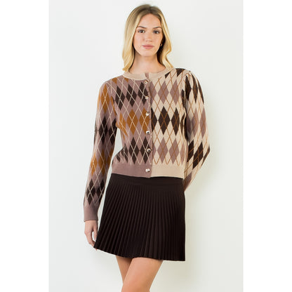 Pattern Gold Button Cardigan - Brown