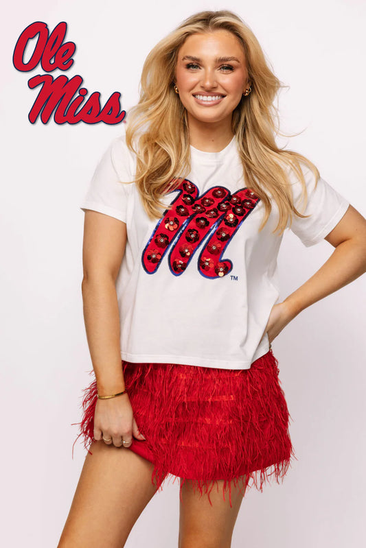 Licensed Ole Miss Mascot Sequin Flower Tee